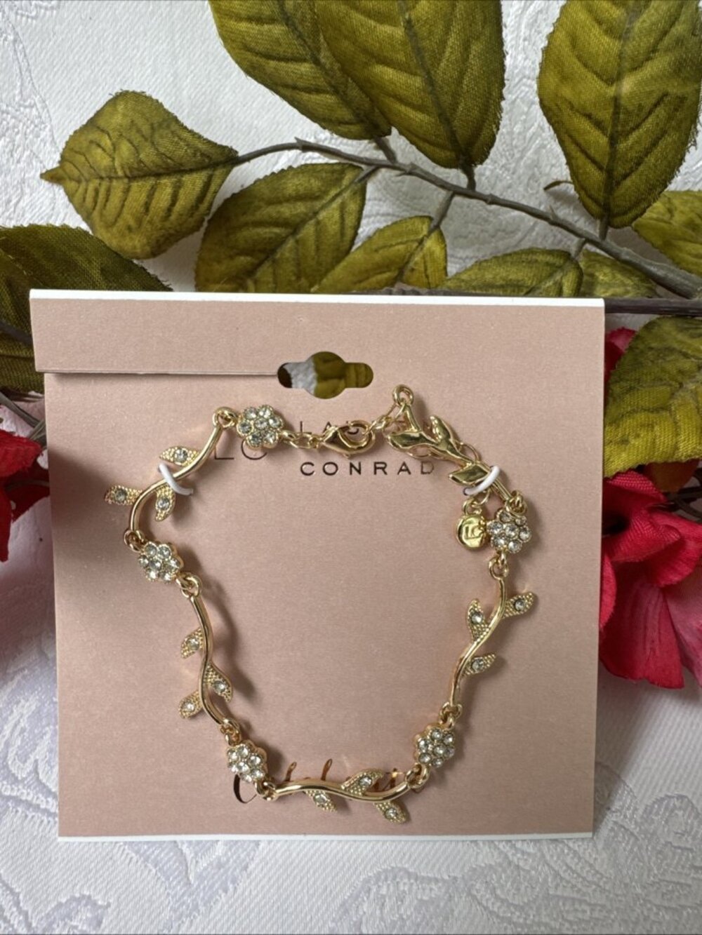LC Lauren Conrad Celebrate Floral Dainty Goldtone Rhinestone Bracelet Bling NEW